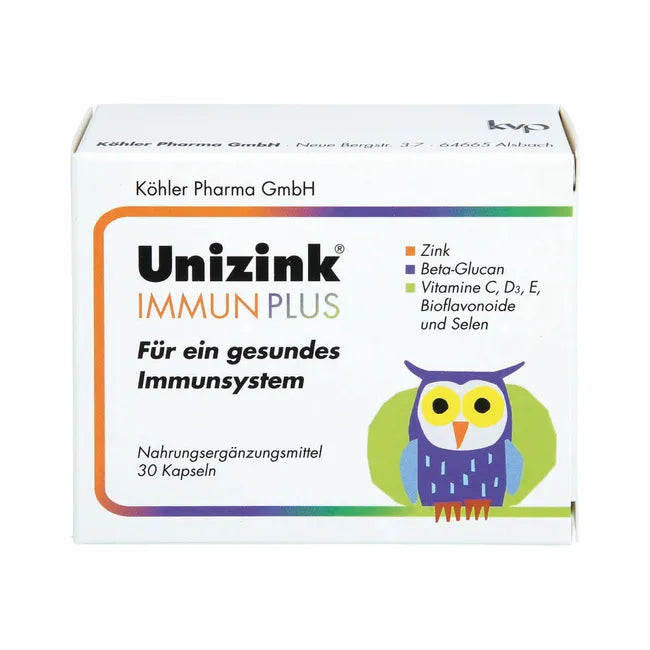 Unizink Immun Plus 30 Capsules | Immune Support | Zinc, Vitamin C, Vitamin D3, Selenium, Beta-Glucan & Citrus Bioflavonoids | PZN 05489313