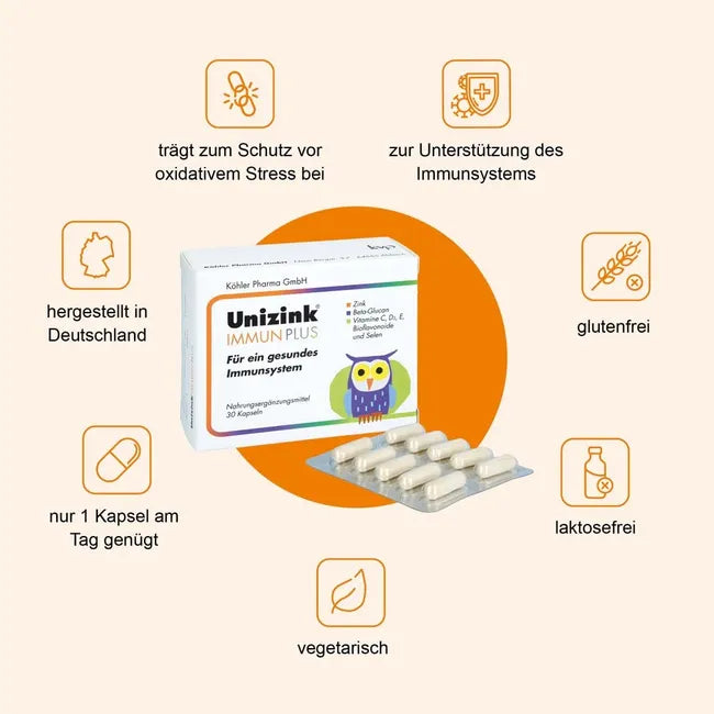 Unizink 免疫力胶囊 30 粒 加强型 PZN 05489313 复合维生素矿物质