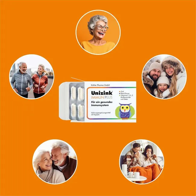 Unizink Immun Plus 30 Capsules | Immune Support | Zinc, Vitamin C, Vitamin D3, Selenium, Beta-Glucan & Citrus Bioflavonoids | PZN 05489313
