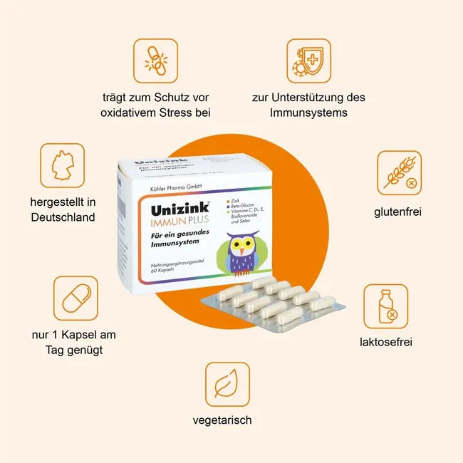Vitazell Omega + Unizink Immun Plus | Vegan Omega-3 & Daily Immune Support Bundle | EPA, DHA, Zinc, Vitamin C, D & Selenium | 120 PZN 11335407 + 60 Capsules PZN 05489336