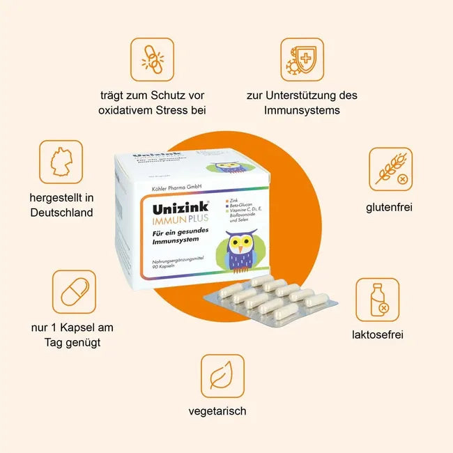 Unizink 免疫力胶囊 90 粒 加强型 PZN 05489514 复合维生素矿物质