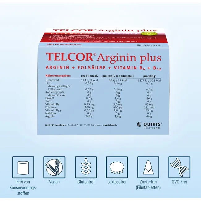 Telcor Arginine Plus Granules 30 Sachets | L-Arginine with Vitamins B6, B12 & Folic Acid | PZN 05520750