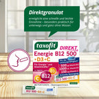 taxofit Energy B12 500 + D3 + C DIRECT | 500 µg Vitamin B12 + 1000 IU D3 + 150 mg Vitamin C | Energy, Fatigue & Immune Support | 20 Sachets | PZN 05852334