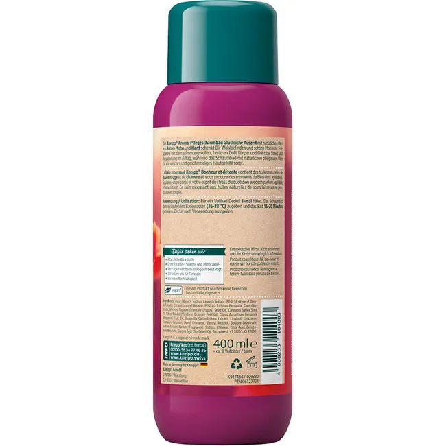 Kneipp Happy Time-Out Aroma Care Bubble Bath | Red Poppy & Hemp Seed Oil | Vegan | 400 ml | PZN 06127724