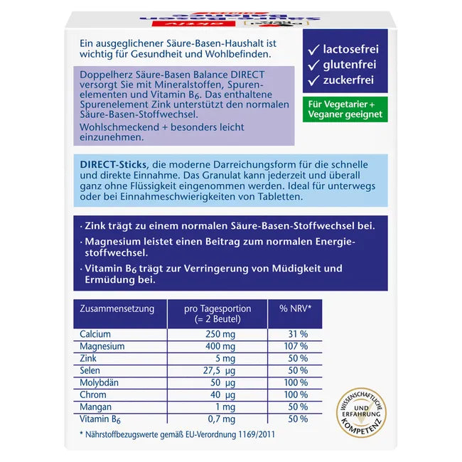 Doppelherz Acid-Base Balance Direct Triple Pack 3 × 20 Sticks | Acid-Base Balance Support | Magnesium, Calcium, Zinc & Vitamin B6 | PZN 06195714