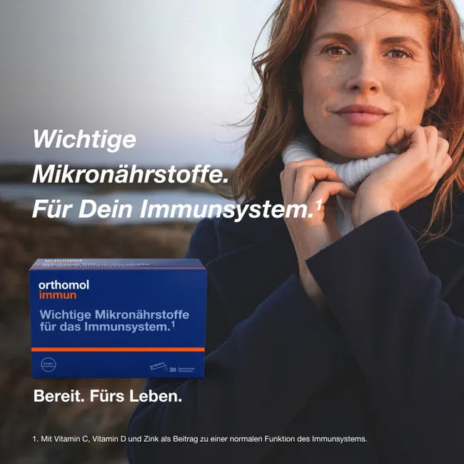 Orthomol Immun | Immune Support with Vitamin C, D & Zinc | Orange Direct Granules | 30 Sachets | PZN 07145954