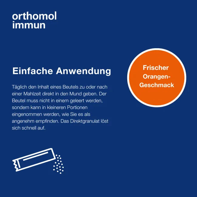 Orthomol Immun | Immune Support with Vitamin C, D & Zinc | Orange Direct Granules | 30 Sachets | PZN 07145954