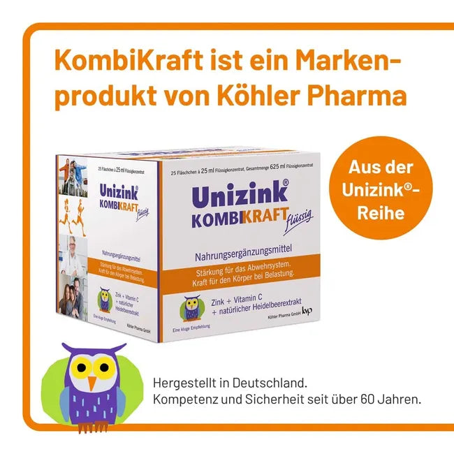 Unizink KOMBIKRAFT Immune Support Drink 25 × 25 ml Drinking Vials | Zinc, Vitamin C & Blueberry Extract | PZN 07146623