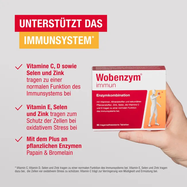 Wobenzym Immun Gastro-Resistant Tablets 240 Count | Beta-Glucans, Bromelain, Papain, Vitamins C, D & E | Zinc & Selenium | Immune System Support | Made in Germany | PZN 07368648