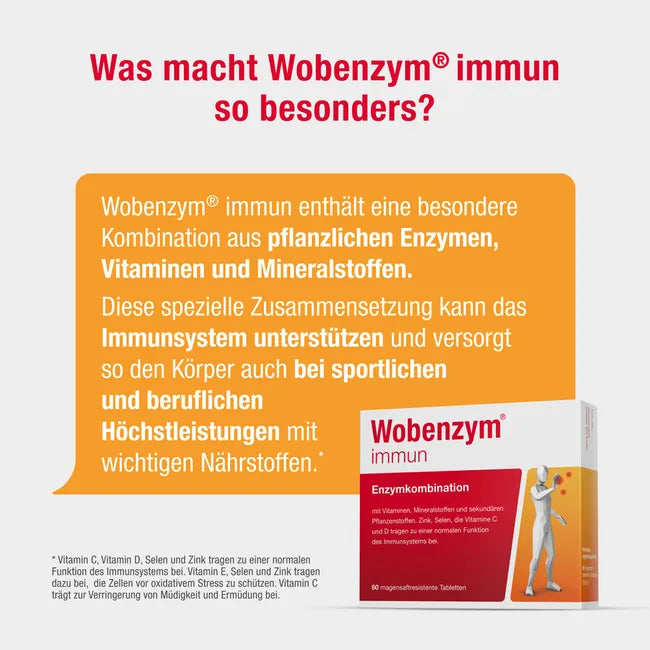 Wobenzym Immun Gastro-Resistant Tablets 240 Count | Beta-Glucans, Bromelain, Papain, Vitamins C, D & E | Zinc & Selenium | Immune System Support | Made in Germany | PZN 07368648