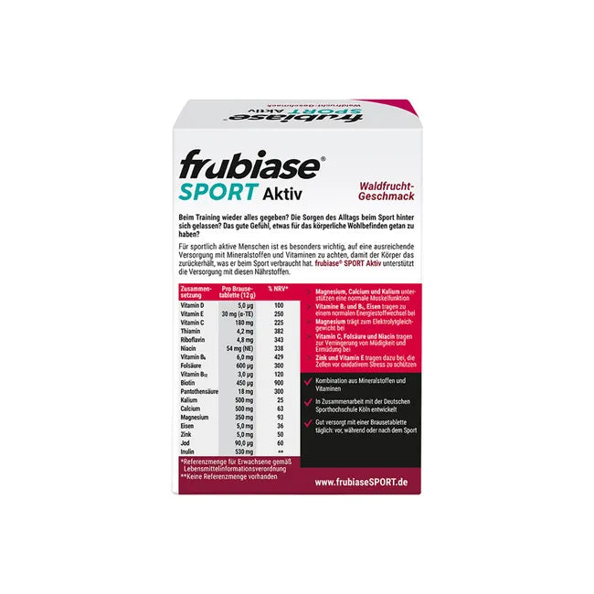 frubiase SPORT Effervescent Tablets 20 Effervescent Tablets | Sports Electrolytes, Magnesium, Calcium & Multivitamins | Muscle Function & Energy Support | PZN 07678722