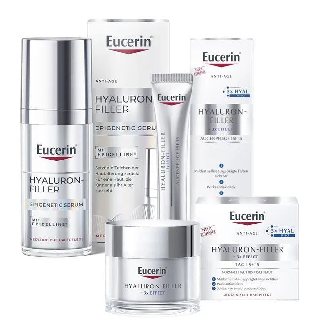 Eucerin Hyaluron-Filler Complete Anti-Aging Routine Set | Epigenetic Serum 30ml + Day Cream 50ml + Eye Cream 15ml | 3-Step Daily Skincare Set