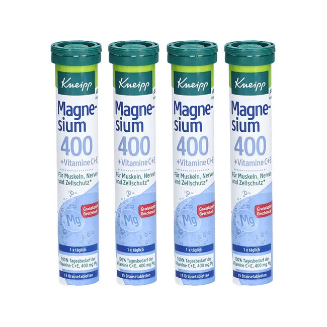 Kneipp Magnesium 400 + Vitamins C & E | Muscle, Nerve & Cell Protection Support | 4 × 15 Effervescent Tablets | 60 Tablets | PZN 06089449