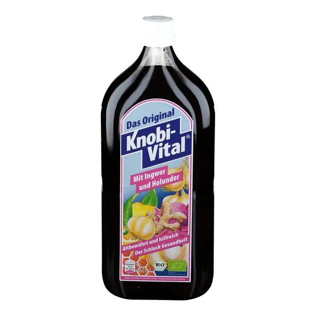 KnobiVital with Ginger & Elderberry | Organic Garlic, Ginger, Lemon, Orange & Honey | Natural Thiamine for Heart & Energy Support | 960 ml | PZN 08801001