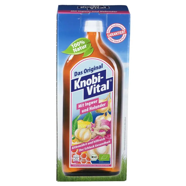 KnobiVital with Ginger & Elderberry | Organic Garlic, Ginger, Lemon, Orange & Honey | Natural Thiamine for Heart & Energy Support | 960 ml | PZN 08801001