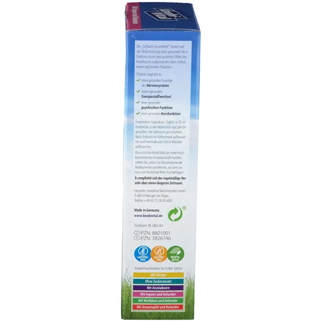 KnobiVital with Ginger & Elderberry | Organic Garlic, Ginger, Lemon, Orange & Honey | Natural Thiamine for Heart & Energy Support | 960 ml | PZN 08801001