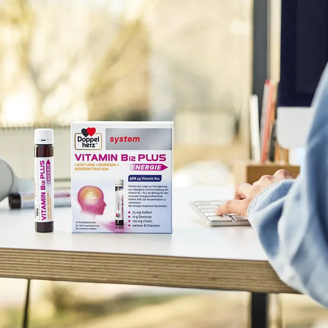 Doppelherz System Vitamin B12 Plus Energy | 500 μg B12 + Caffeine, Choline, B1 & B5 | 30 × 25 ml | PZN 09071361
