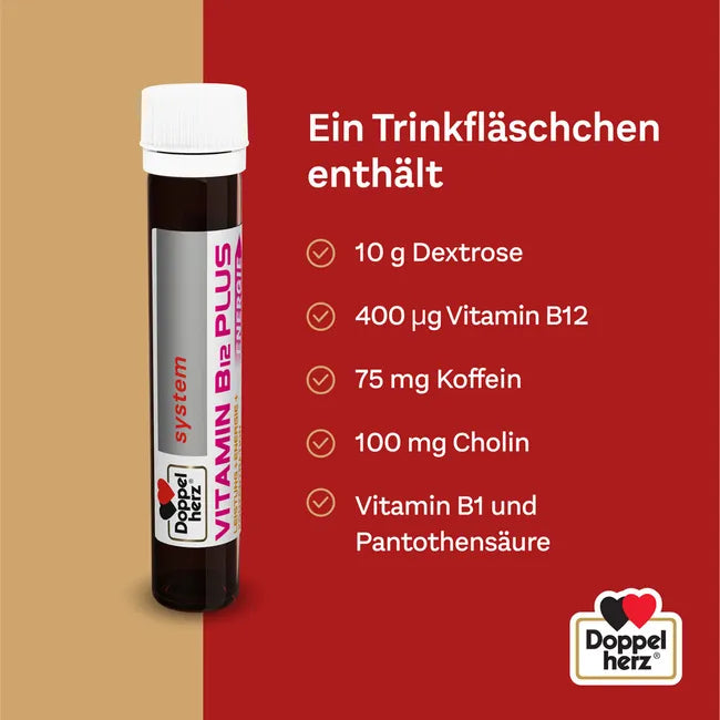 Doppelherz System Vitamin B12 Plus Energy | 500 μg B12 + Caffeine, Choline, B1 & B5 | 30 × 25 ml | PZN 09071361