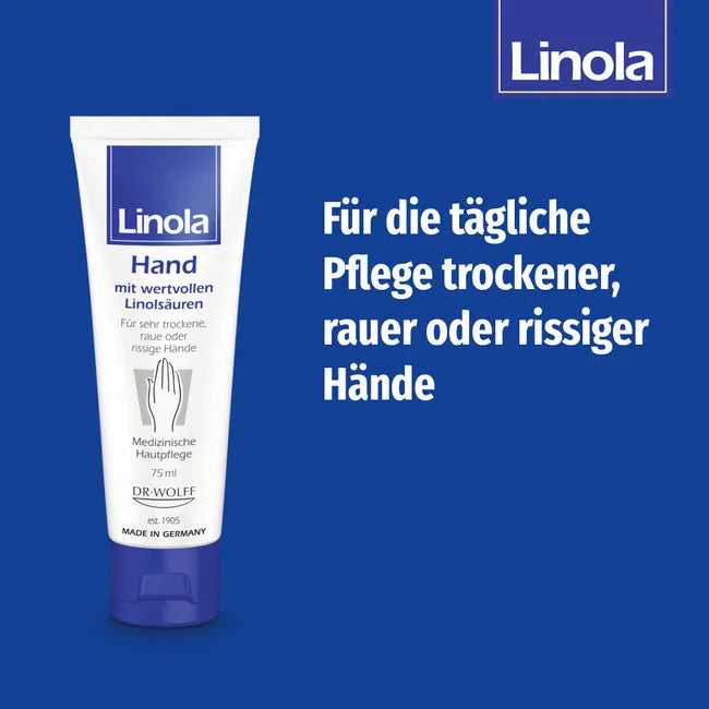 Linola Hand Cream | Linoleic Acids & Glycerin for Dry, Rough & Cracked Hands | Atopic-Prone Skin | Fast-Absorbing | 75 ml | PZN 09221091