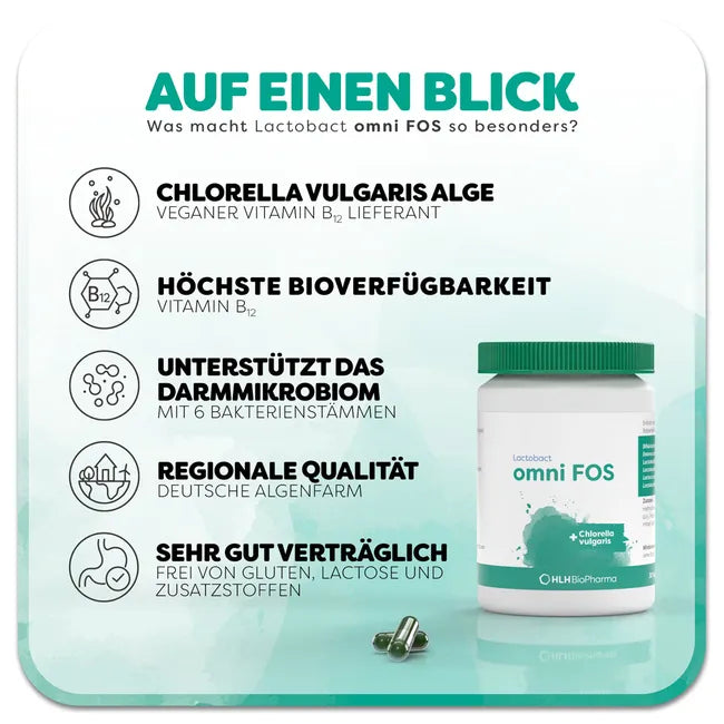 Lactobact omni FOS Gastro-Resistant Capsules 300 pcs | Probiotic Gut Flora & Vitamin B12 Support | Delayed-Release Capsules PZN 09668780