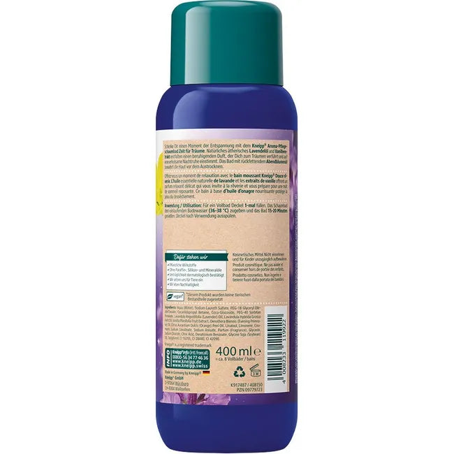 Kneipp Time to Dream Aroma Care Bubble Bath | Lavender, Vanilla & Evening Primrose Oil | Vegan | 400 ml | PZN 09779723