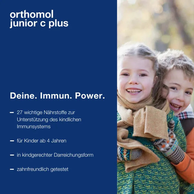Orthomol Junior C Plus | Kids Immune Support with Vitamin C, D & Zinc | Mandarin-Orange Chewable Tablets | 30 Daily Sachets | PZN 10013630