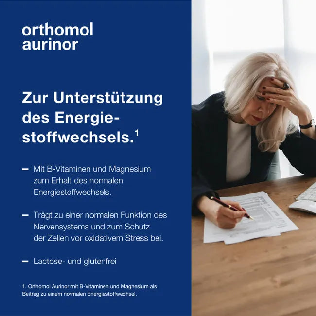 Orthomol Aurinor | Energy Metabolism with Omega-3, Magnesium, B Vitamins, L-Carnitine & CoQ10 | 30 Daily Portions | PZN 10176964