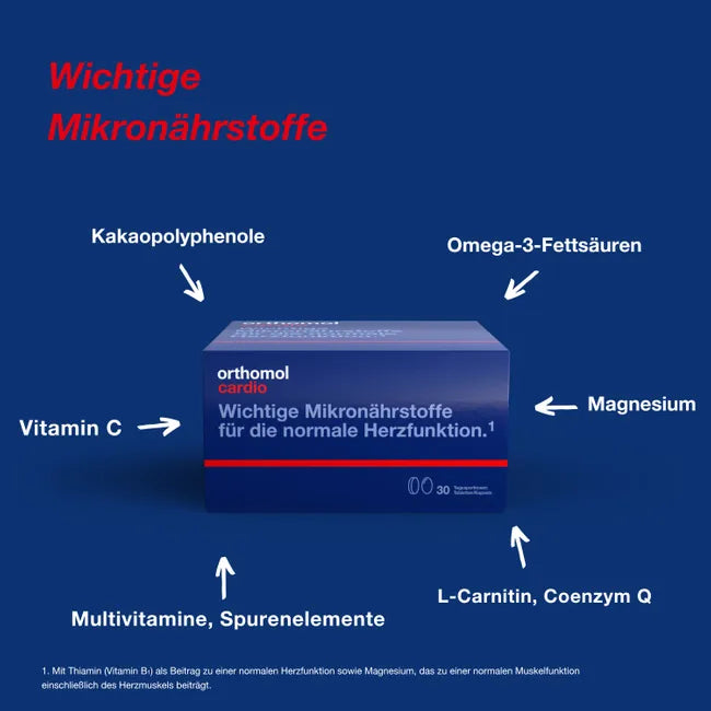 Orthomol® Cardio | Omega-3 EPA & DHA + Magnesium, CoQ10, L-Carnitine & 28 Nutrients | 30 Daily Portions | PZN 10225409