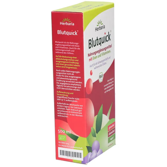 Herbaria Blutquick Iron & Vitamin Juice | Liquid Iron, Vitamin C, B1, B2, B6 & B12 | Red Blood Cell & Energy Support | Vegan | 2 × 500 ml | PZN 10534719