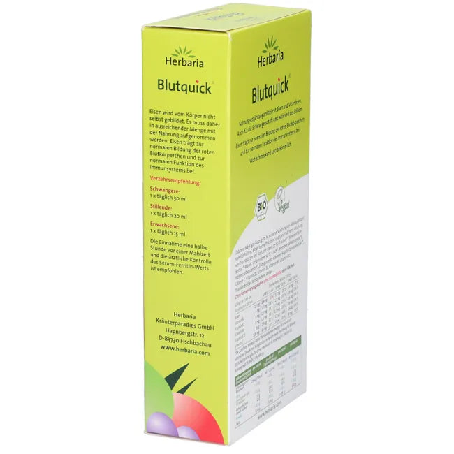Herbaria Blutquick Iron & Vitamin Juice | Liquid Iron, Vitamin C, B1, B2, B6 & B12 | Red Blood Cell & Energy Support | Vegan | 2 × 500 ml | PZN 10534719