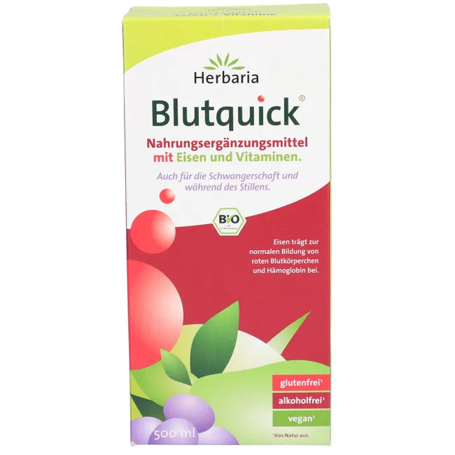 Herbaria Blutquick Iron & Vitamin Juice | Liquid Iron, Vitamin C, B1, B2, B6 & B12 | Red Blood Cell & Energy Support | Vegan | 2 × 500 ml | PZN 10534719