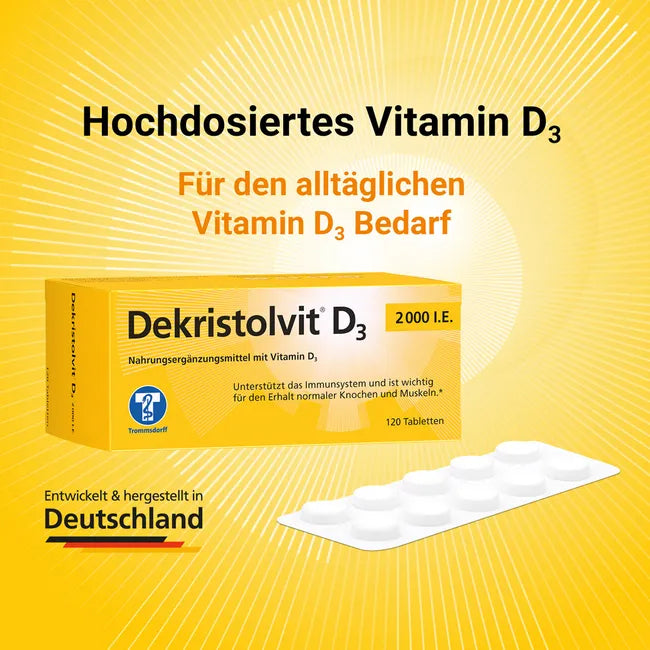 Dekristolvit D3 2000 IU | High-Strength Vitamin D3 | Immune System, Bones & Muscle Support | Gelatin-Free | 120 Tablets | PZN 10818546
