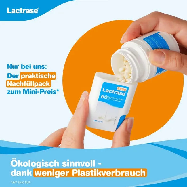Lactrase 6,000 FCC Tablets 120 Vegan Tablets PZN 10950139 | Lactase Enzyme Supplement | Practical Click Dispenser