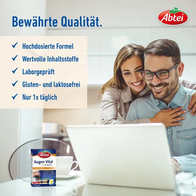 Abtei eye Vital Capsules Double Pack | Lutein 20 mg + Zeaxanthin + DHA | Vitamins A, C, E & Zinc | 2 × 30 Capsules | PZN 11027798