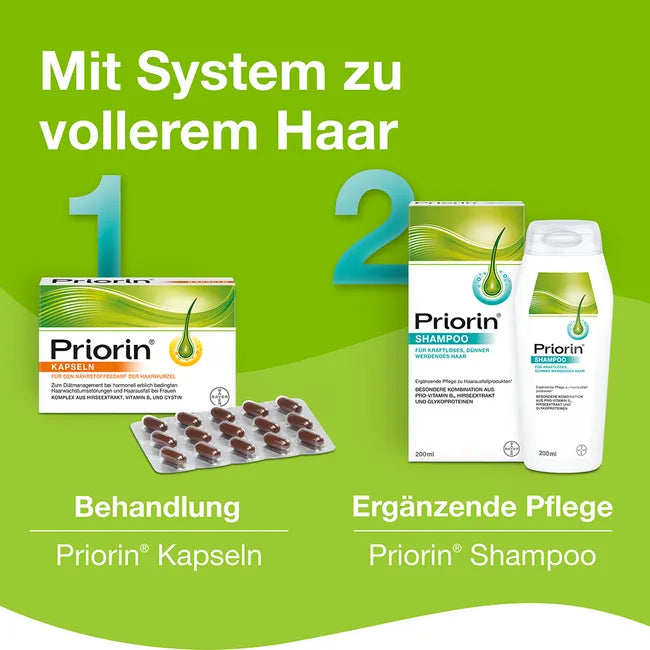 Priorin Shampoo | Millet Extract, Glycoproteins, Pro-Vitamin B5 & Biotin | Hair Strength, Volume & Shine | 200 ml | PZN 11072480