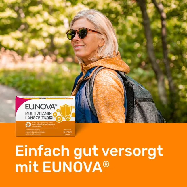 EUNOVA Multivitamin Long-Term 50+ | 12 Vitamins + Minerals, Lutein & Zeaxanthin | 12-Hour Nutrient Release | 120 Capsules | PZN 11084425