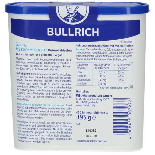 Bullrich Acid-Base Balance Tablets Double Pack 900 Tablets | Minerals & Zinc for Acid-Base Metabolism | 2 × 450 Tablets | PZN 11089888