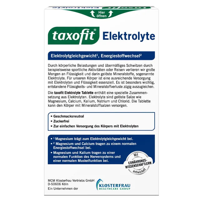 taxofit Electrolyte Tablets | Magnesium, Potassium, Calcium, Sodium & Chloride | Sugar-Free Electrolyte & Muscle Support | 20 Tablets | PZN 11306570