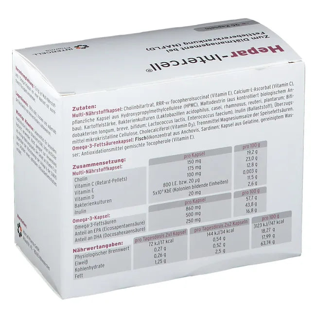 Hepar-Intercell | Choline, Omega-3 EPA & DHA, Vitamins C, D3 & E + 5 Billion CFU | Dietary Management of NAFLD | 96 Capsules | PZN 11530876