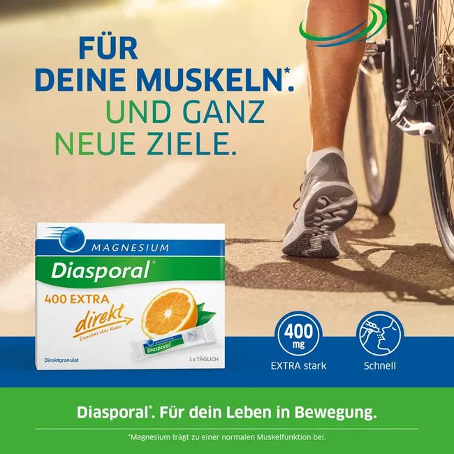 Magnesium-Diasporal® 400 EXTRA Direct Orange | 400 mg Magnesium for Muscles & Nerves | 100 Sticks | PZN 11594238