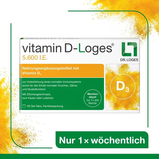 Vitamin D-Loges 5,600 IU | Weekly Vitamin D3 for Immune System, Bones & Muscles | 60 Gel-Tabs | PZN 11640978