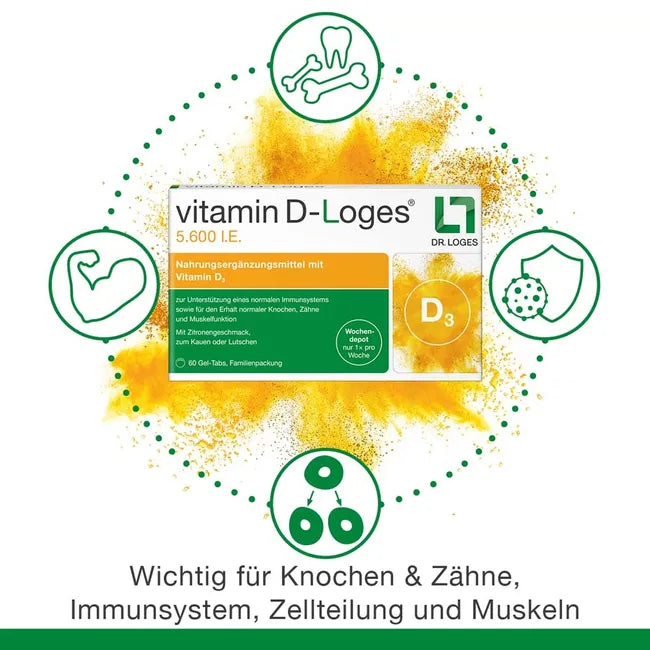 Vitamin D-Loges 5,600 IU | Weekly Vitamin D3 for Immune System, Bones & Muscles | 60 Gel-Tabs | PZN 11640978
