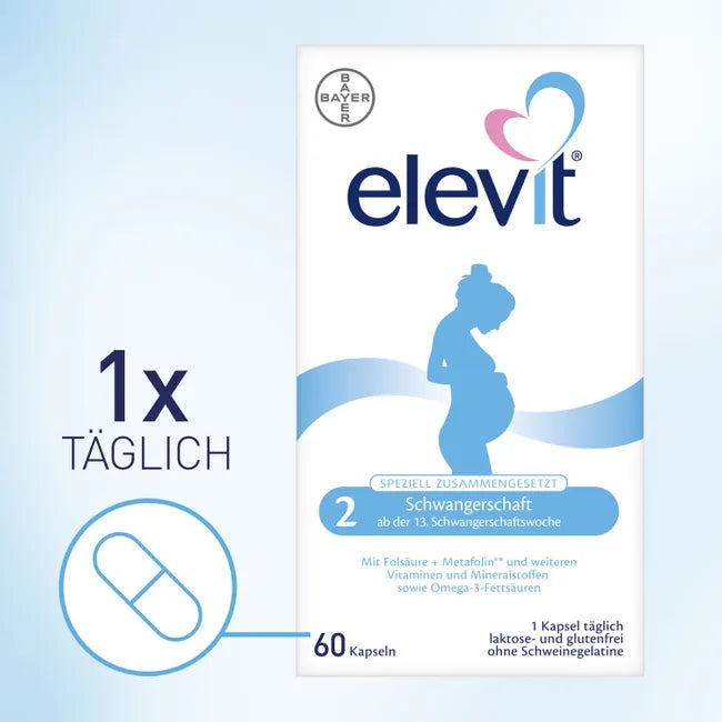 Elevit 2 Pregnancy Vitamins 60 Soft Capsules |DHA Omega-3, Folate & Iron | Prenatal Multivitamin from Week 13 PZN 11865950