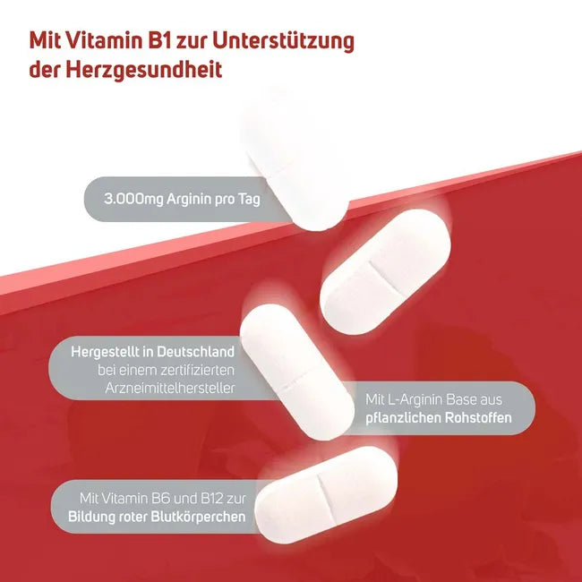 Avitale Arginin Plus 120 Tablets | 3,000 mg L-Arginine | Vitamin B1, B6, B12 & Folic Acid | Heart Health & Homocysteine Metabolism | PZN 12470509