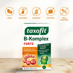 taxofit B-Complex Forte | 7 High-Dose B Vitamins with Folic Acid & B12 | Energy, Nerves & Mental Performance | Vegan | 40 Mini Tablets | PZN 12642525