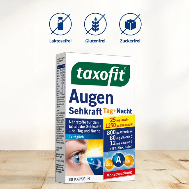 Taxofit eye eyesight Double Pack | 2 × 30 Capsules | Lutein 25 mg + Zeaxanthin + Vitamins A, C, E & Zinc | 60 Capsules Total | PZN 12749602
