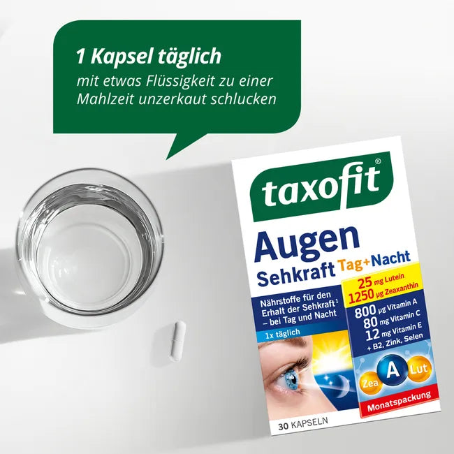 Taxofit eye eyesight Double Pack | 2 × 30 Capsules | Lutein 25 mg + Zeaxanthin + Vitamins A, C, E & Zinc | 60 Capsules Total | PZN 12749602