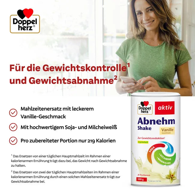 Doppelherz Weight Management Shake Vanilla | High-Protein Meal Replacement with Vitamins & Minerals | 2 × 500 g | 40 Servings | PZN 13357927