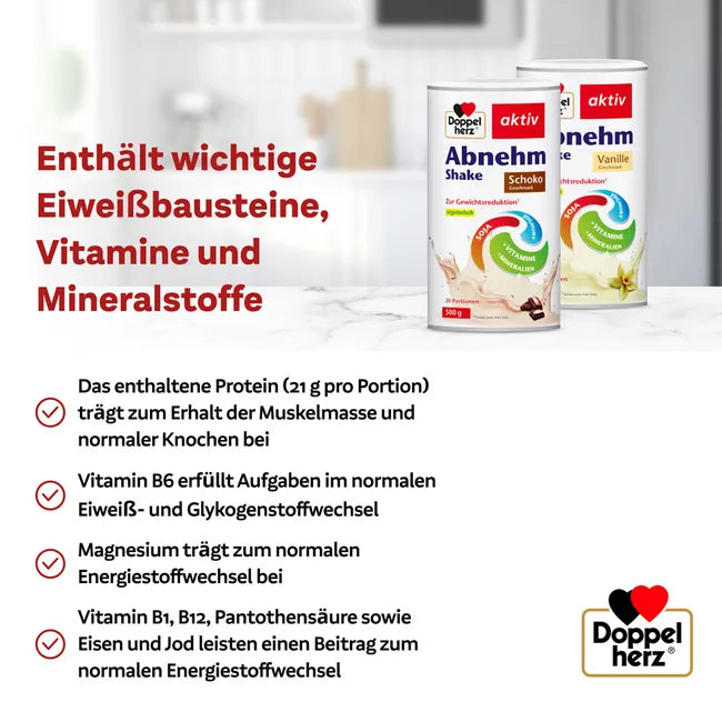 Doppelherz Weight Management Shake Vanilla | High-Protein Meal Replacement with Vitamins & Minerals | 2 × 500 g | 40 Servings | PZN 13357927