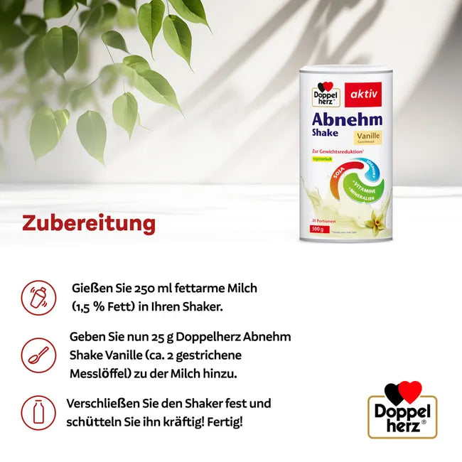 Doppelherz Weight Management Shake Vanilla | High-Protein Meal Replacement with Vitamins & Minerals | 2 × 500 g | 40 Servings | PZN 13357927